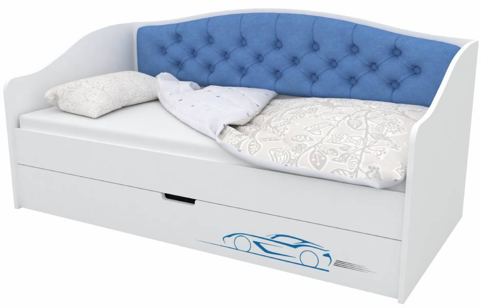 Кровать Винтаж с каретной стяжкой KIDS Скорость, ящик для белья